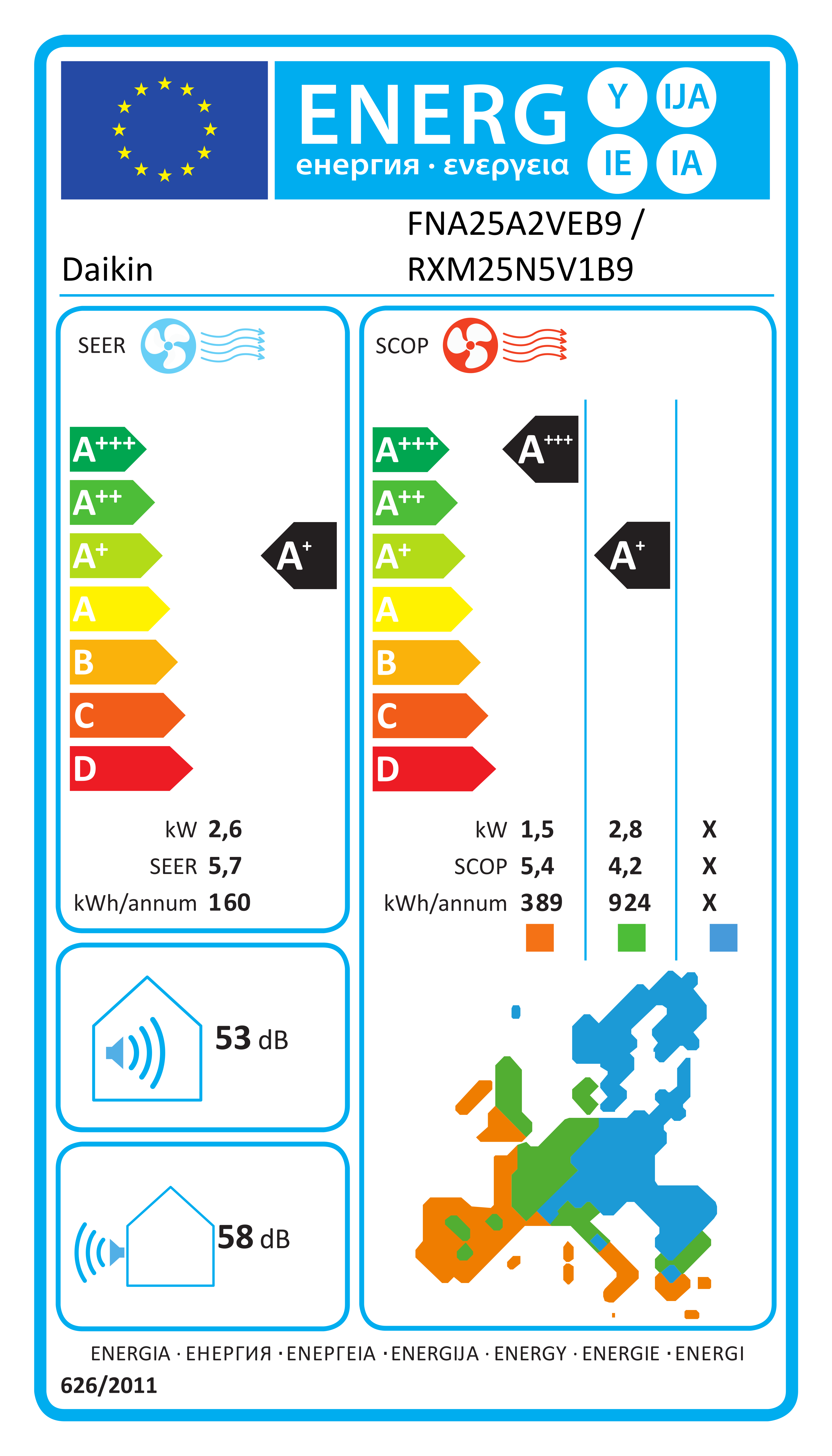 Étiquette énergétique UE FNA25A2VEB9 / RXM25N5V1B9