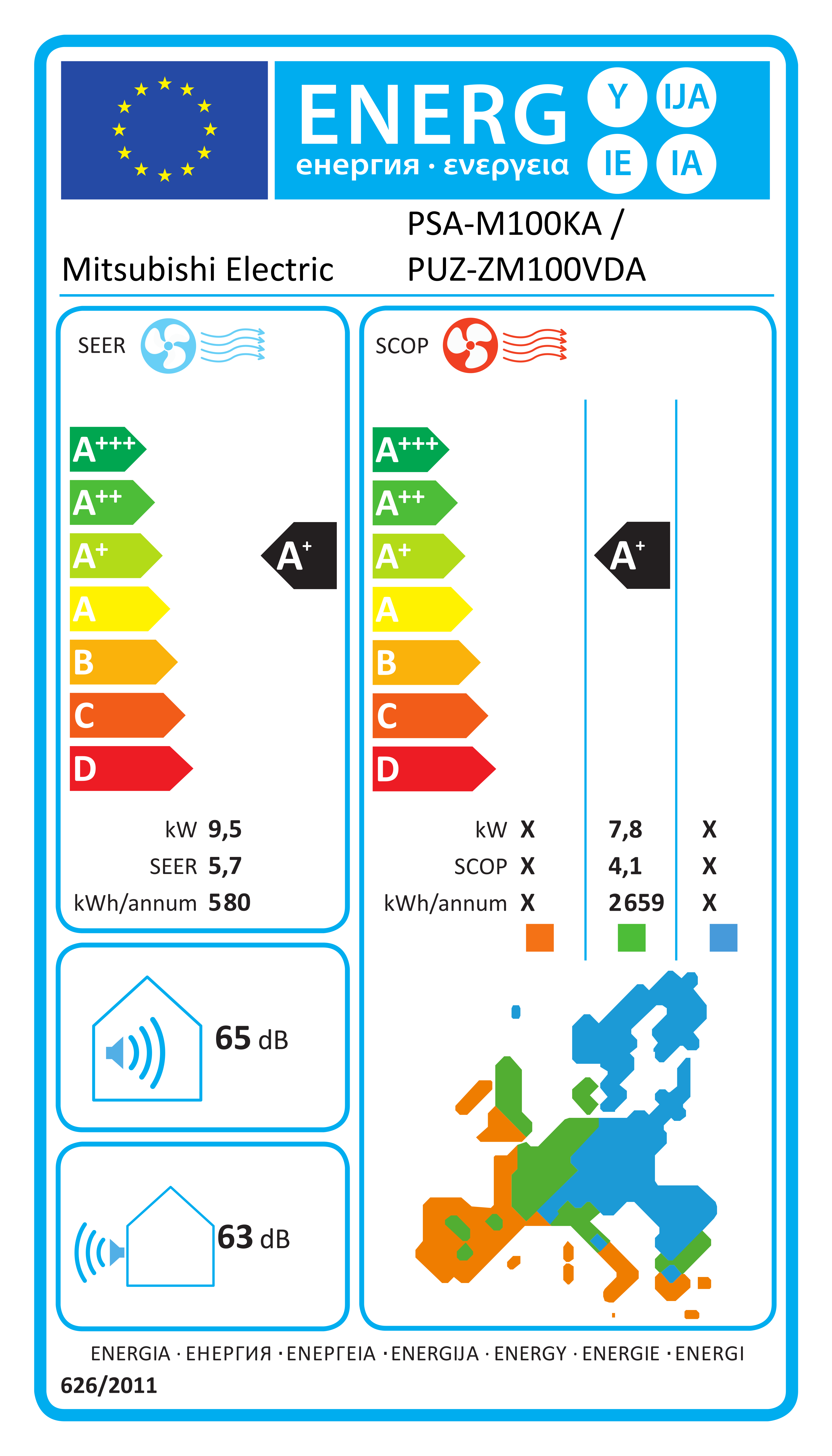 Étiquette énergétique UE PSA-M100KA / PUZ-ZM100VDA