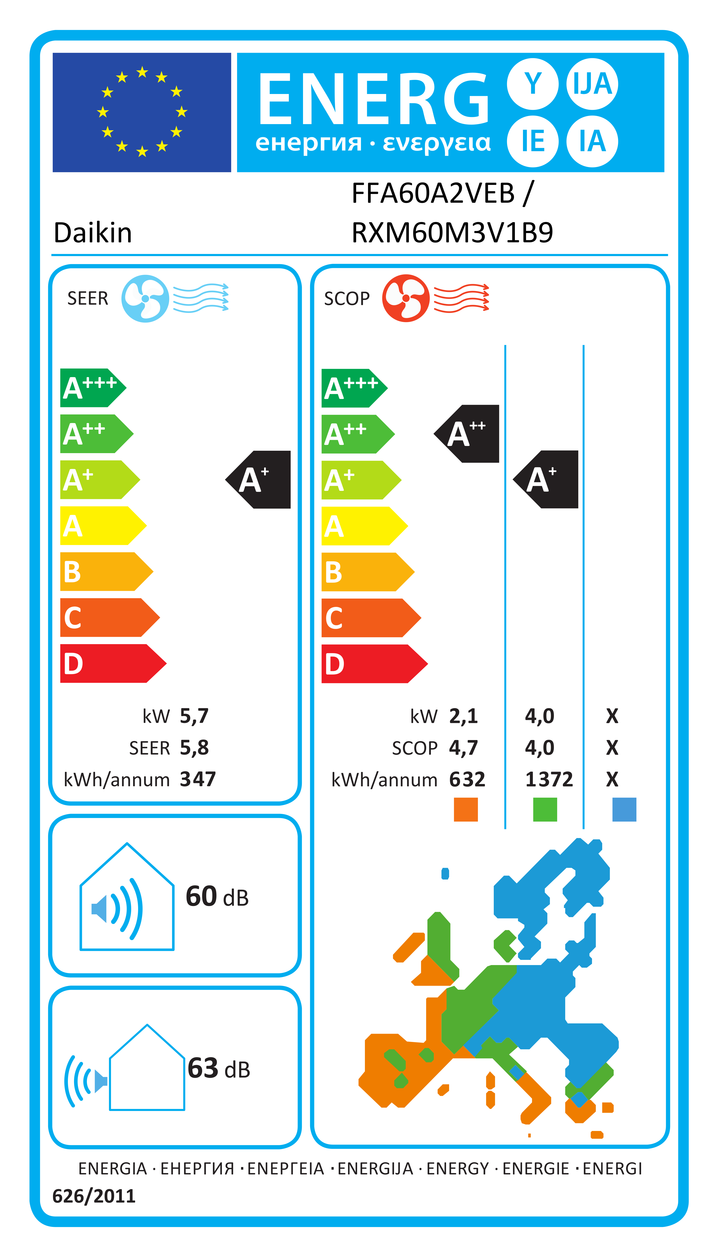 Étiquette énergétique UE FFA60A2VEB / RXM60M3V1B9