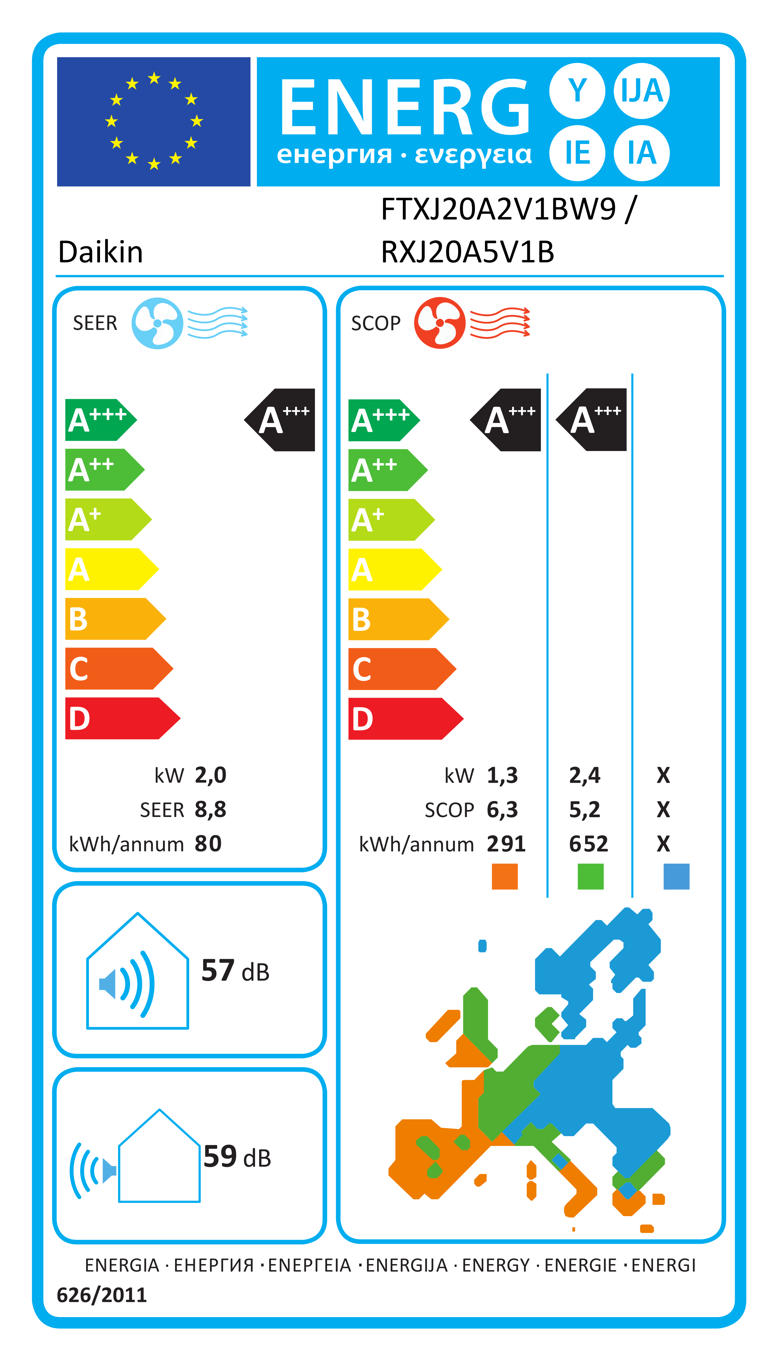 Étiquette énergétique UE FTXJ20A2V1BW9 / RXJ20A5V1B