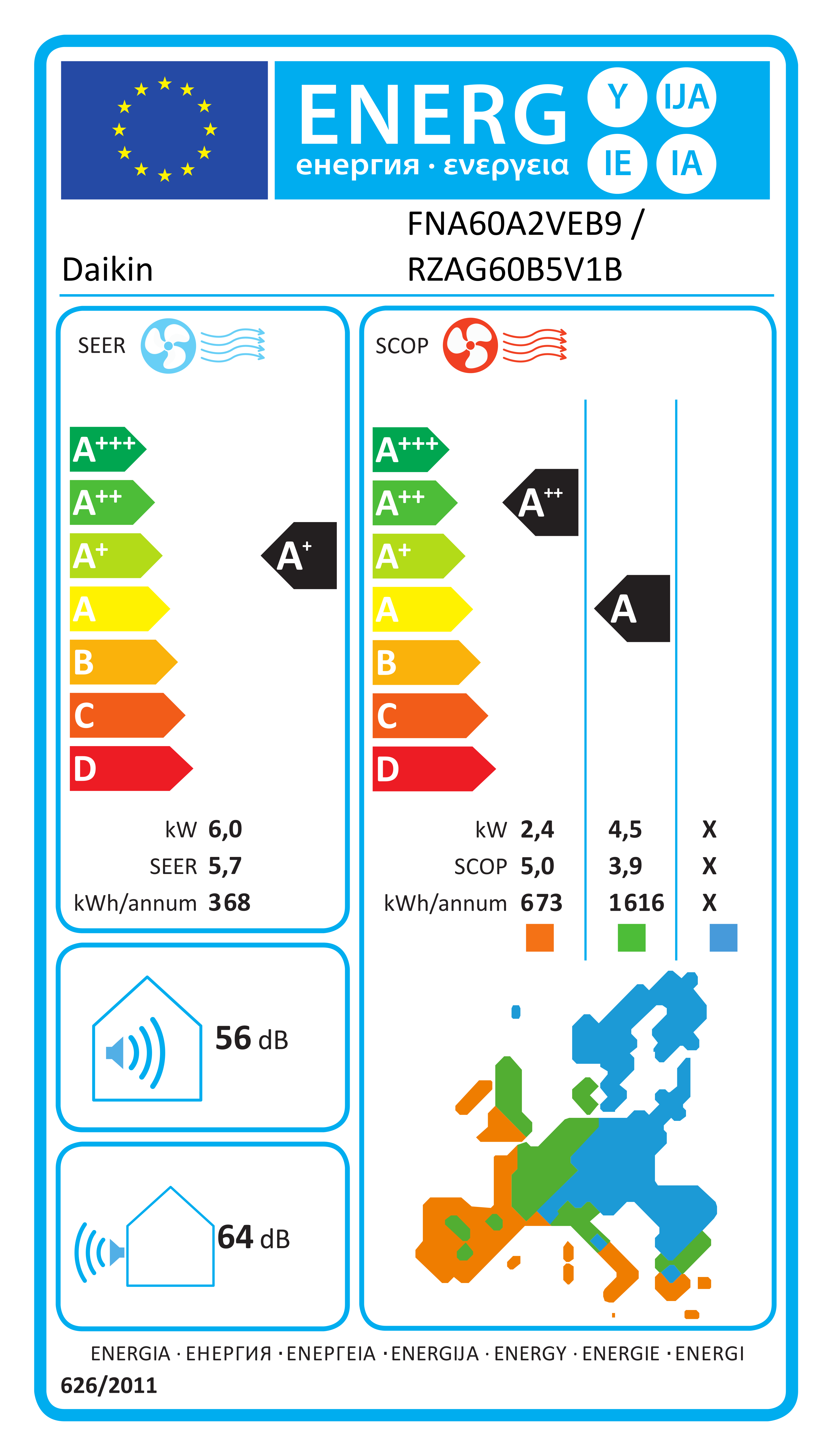 Étiquette énergétique UE FNA60A2VEB9 / RZAG60B5V1B