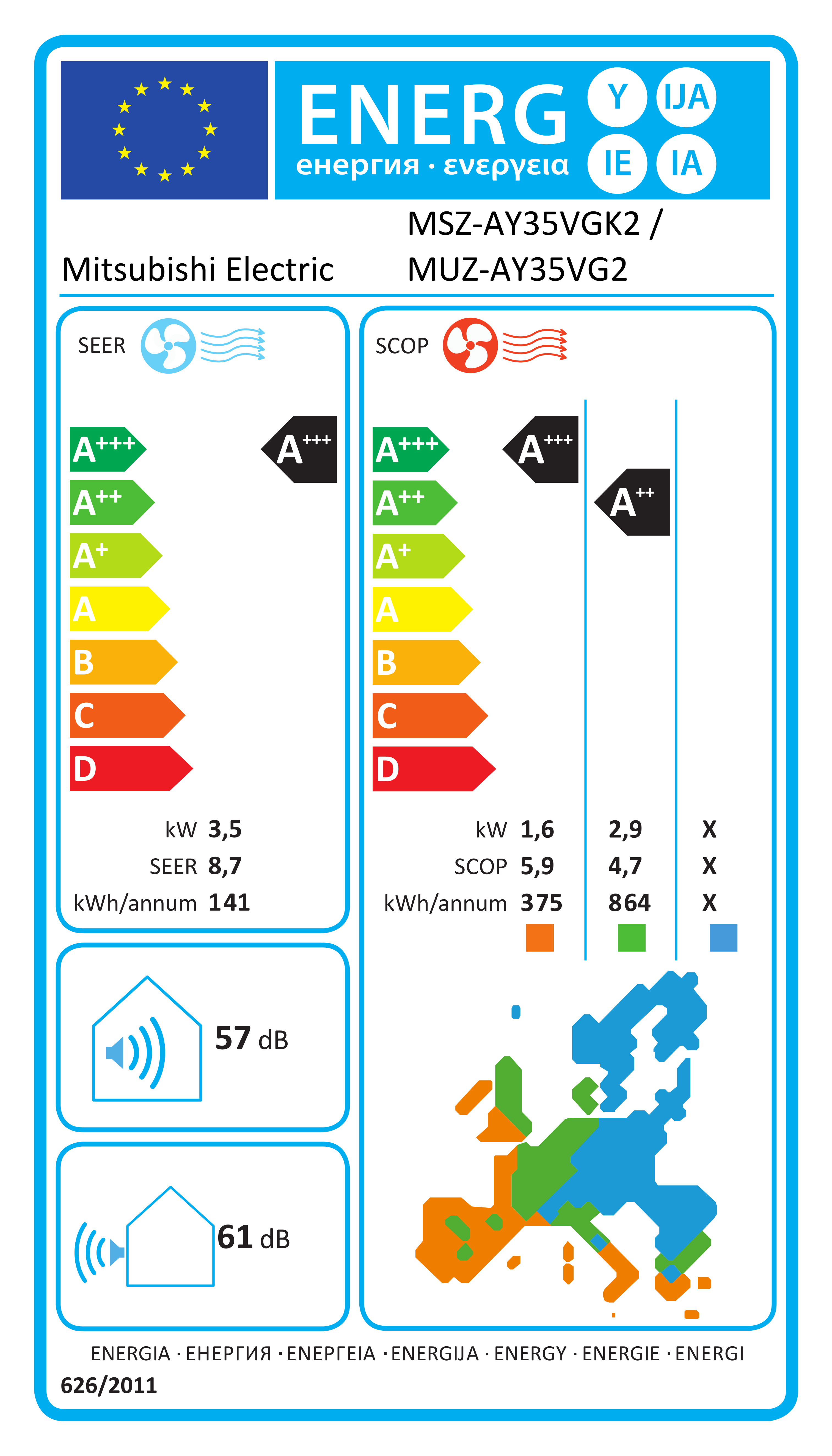Étiquette énergétique UE MSZ-AY35VGK2 / MUZ-AY35VG2