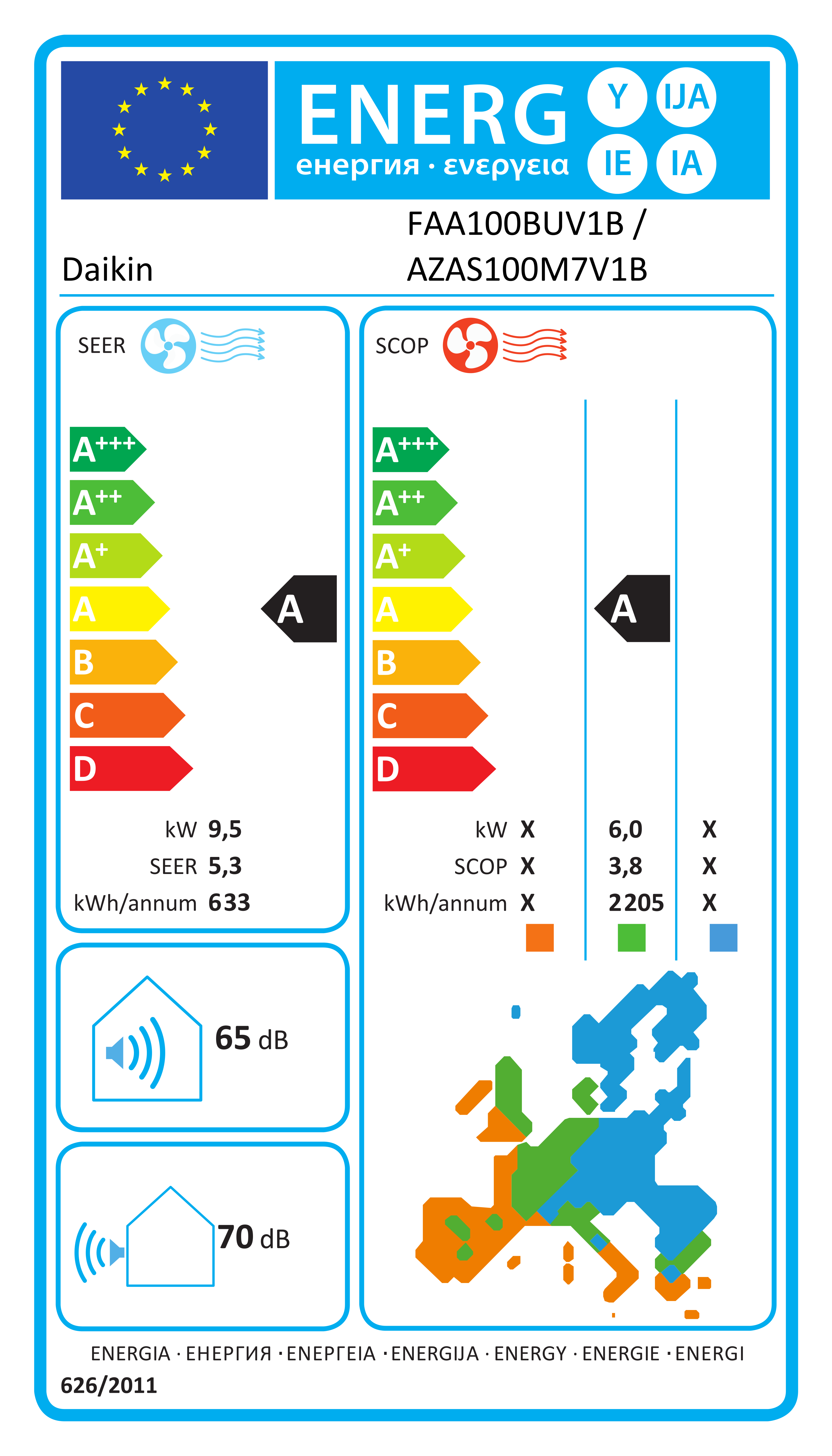 Étiquette énergétique UE FAA100BUV1B / AZAS100M7V1B