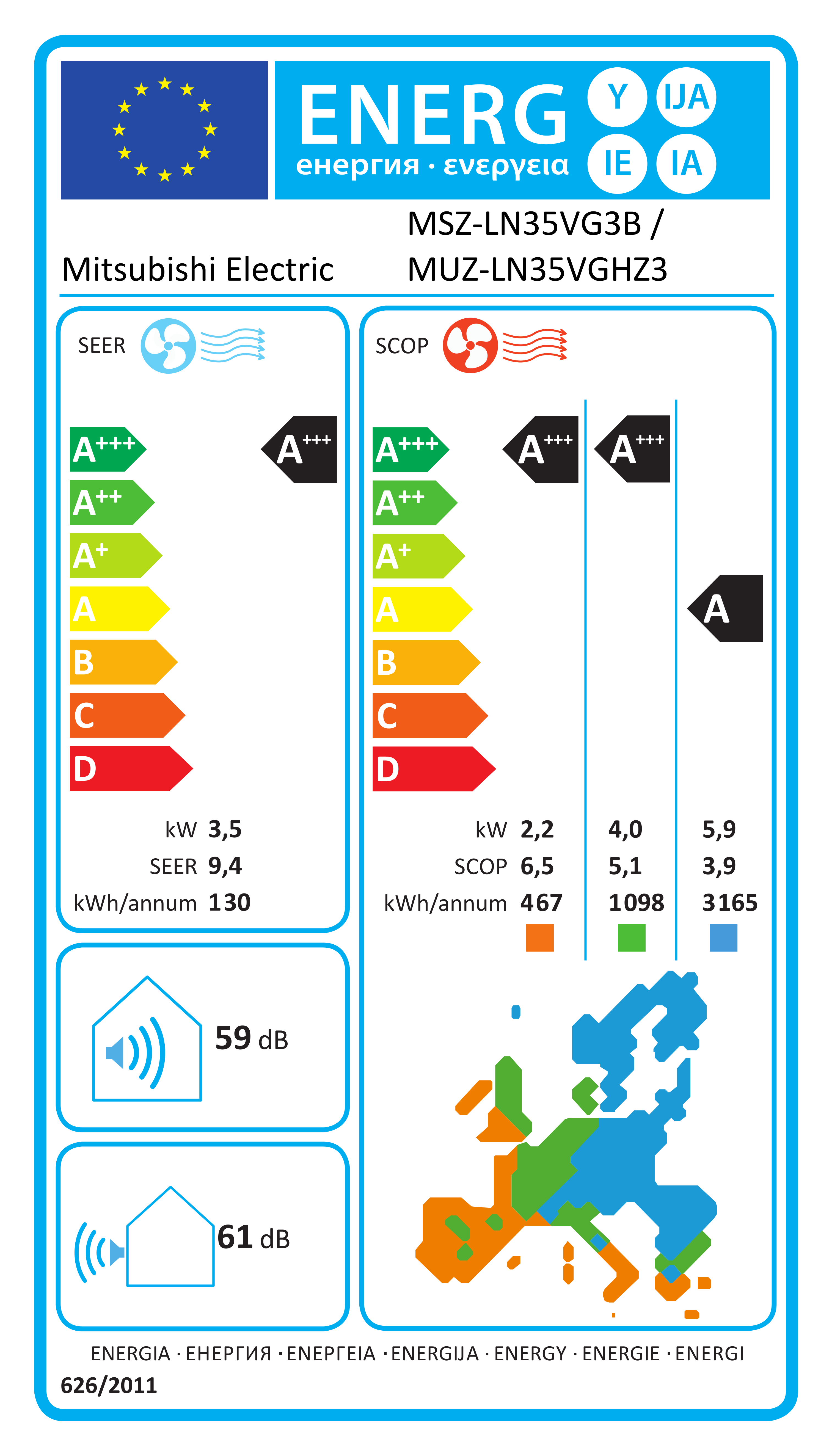 Étiquette énergétique UE MSZ-LN35VG3B / MUZ-LN35VGHZ3