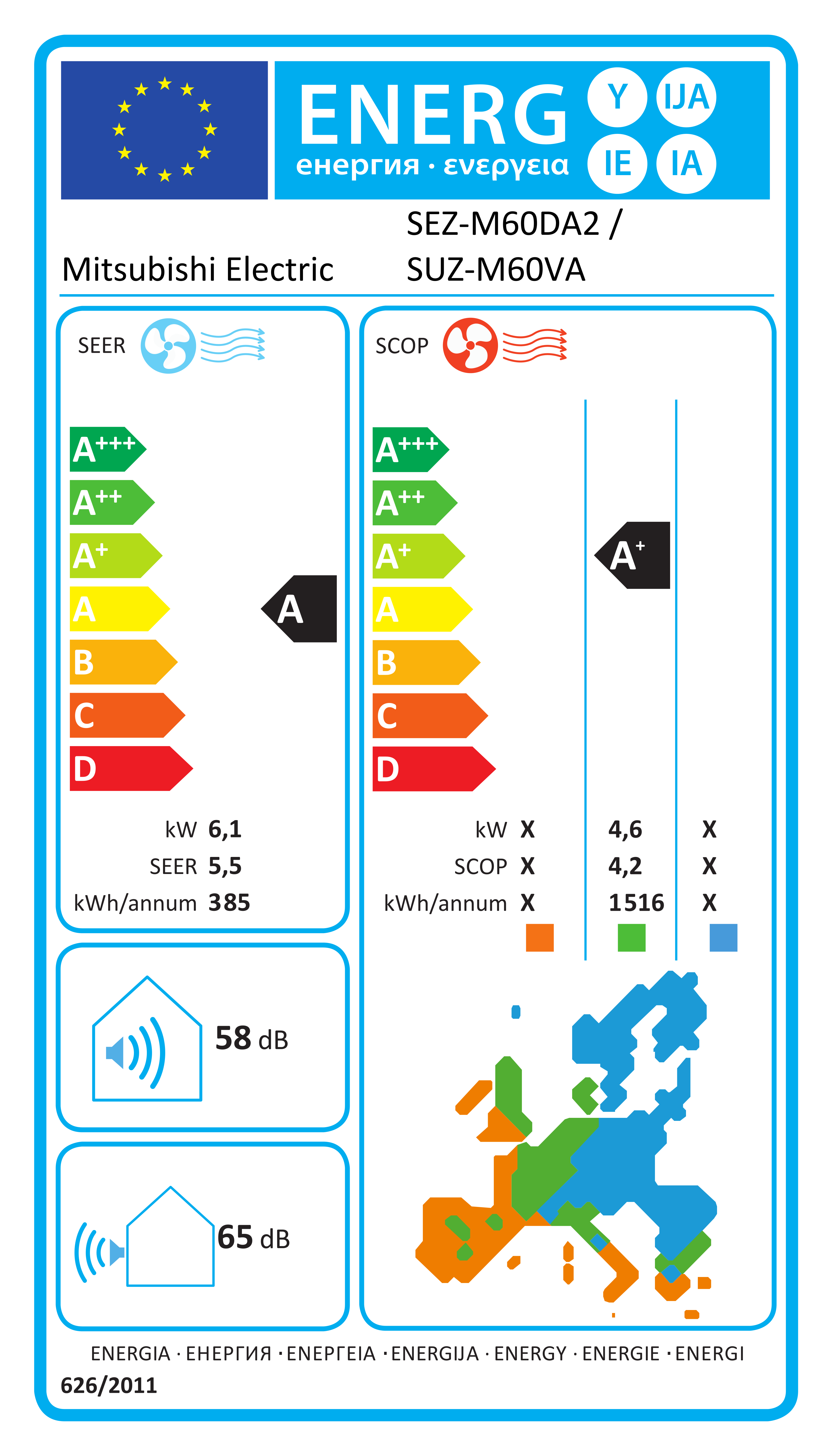 Étiquette énergétique UE SEZ-M60DA2 / SUZ-M60VA