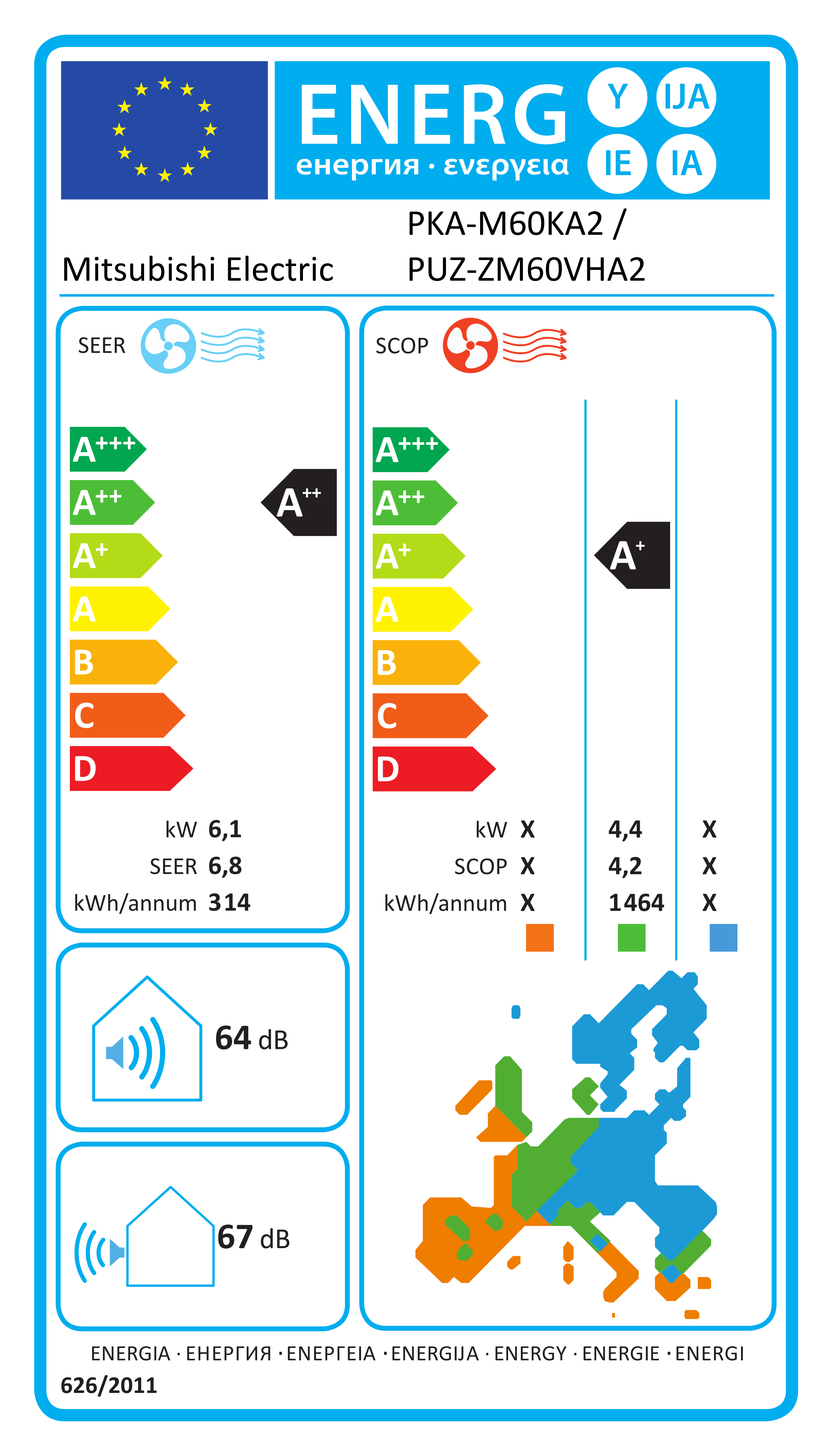 Étiquette énergétique UE PKA-M60KA2 / PUZ-ZM60VHA2