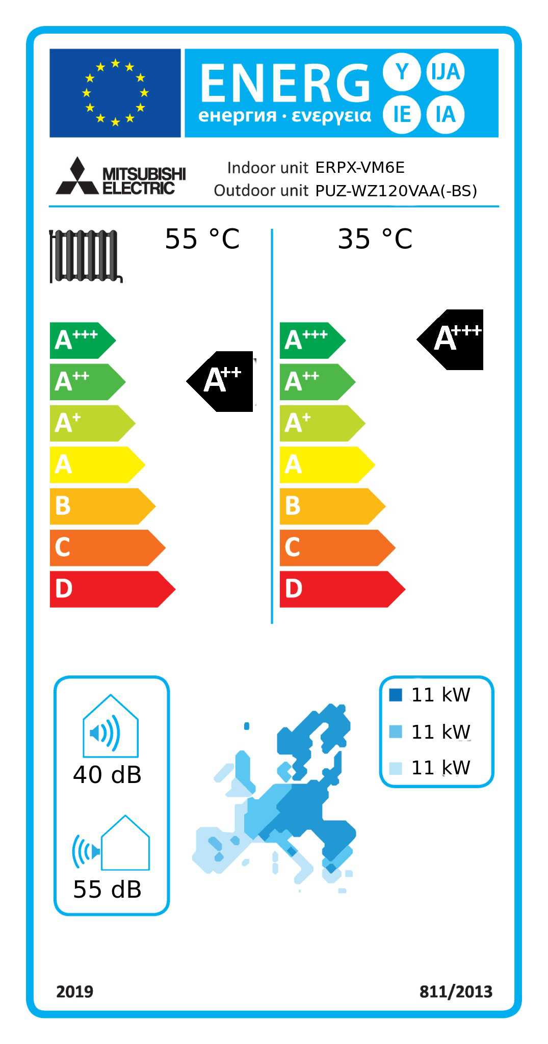 Étiquette énergétique UE ERPX-VM6E / PUZ-WZ120VAA(-BS)